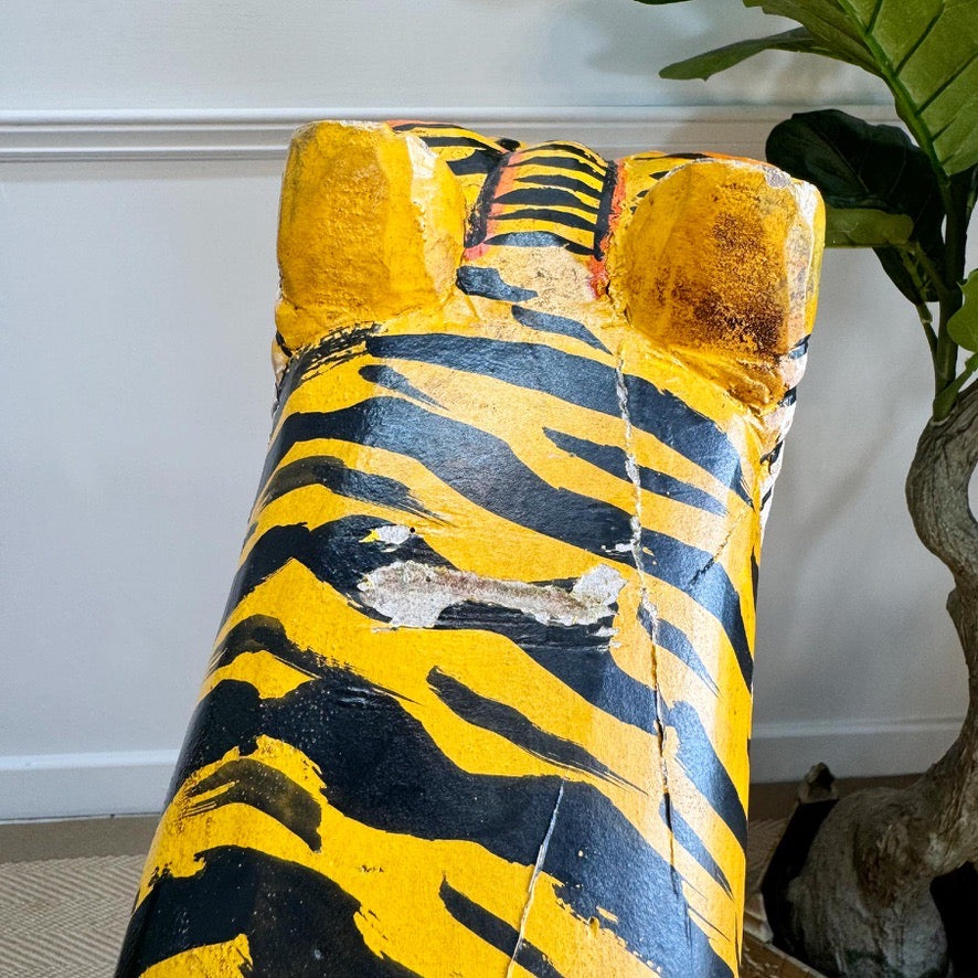 Vintage Pair of Indian Polychrome-Decorated Tiger Throne Chairs