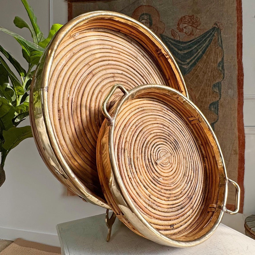 Gabriella Crespi Style Pencil Reed Banded Trays Set of 3