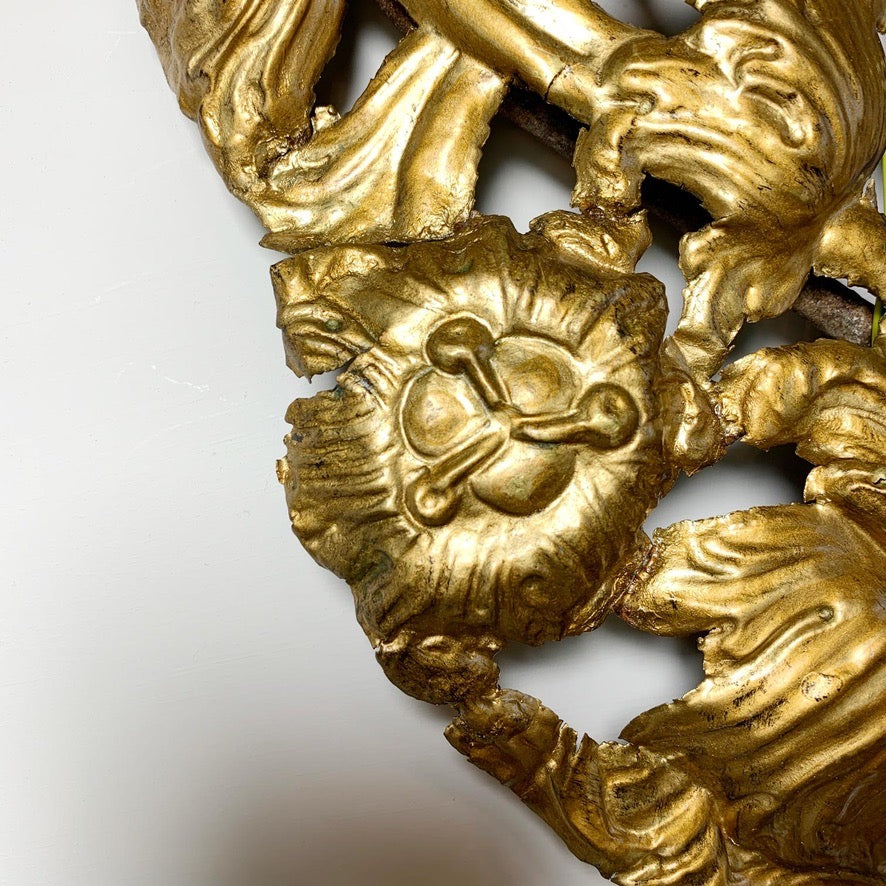 Set of 3 Gold Repousse Baroque Wall Sconces
