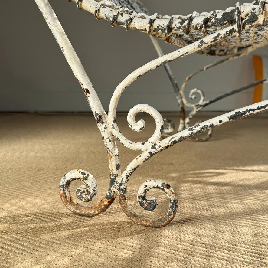 Antique Wrought Iron and Wirework Garden Lounger