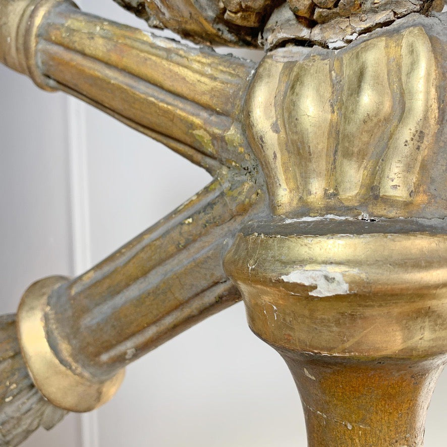 Large 18th Century Gold Religious Processional Cross on Later Base