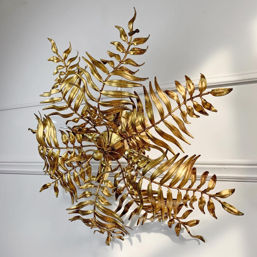 1950's Italian Gilt Leaf Fern Ceiling Light