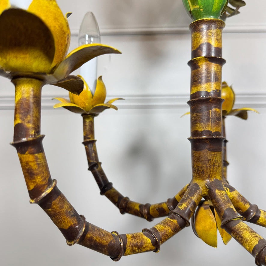 Antique Faux Bamboo Palm Leaf Chandelier France 1930's