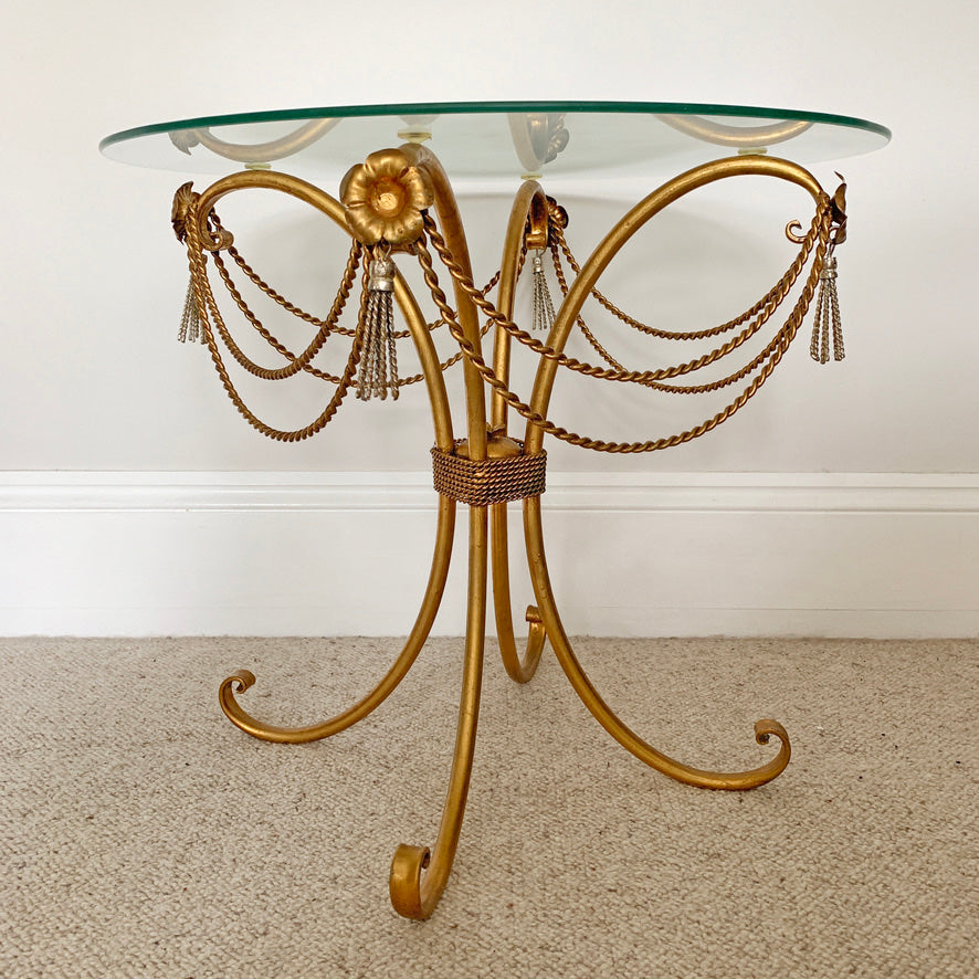 1970's Italian Gold Rope & Tassel Toleware Table