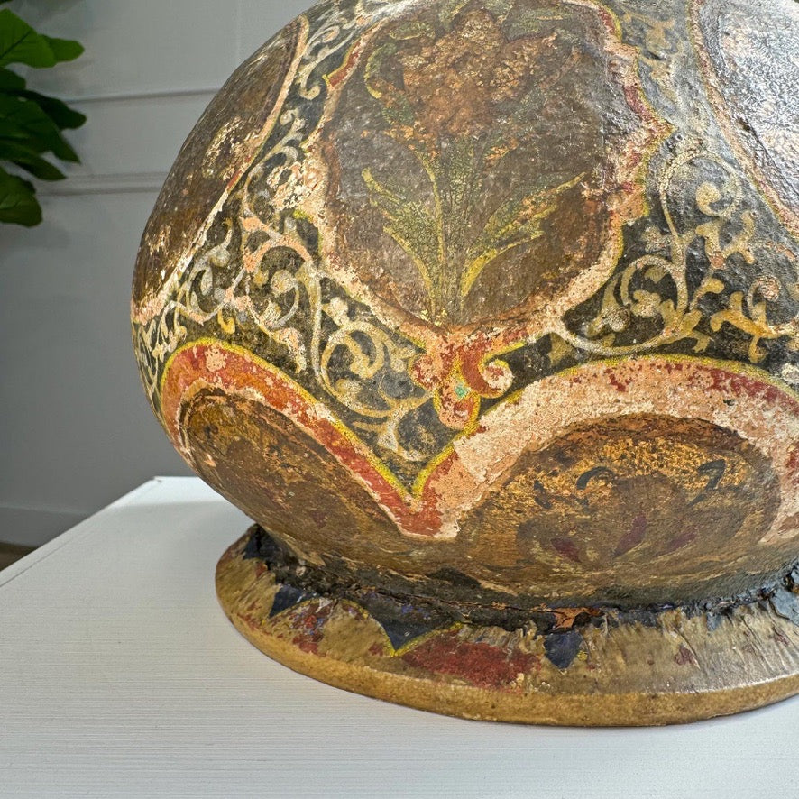Algerian Darbuka Drum Polychrome and Gold Decorated Terracotta 19th Century