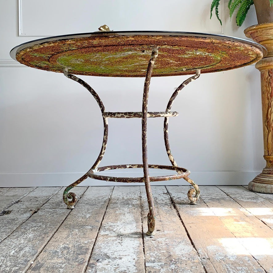 19th Century Large French Wrought Iron Table with Glass Top