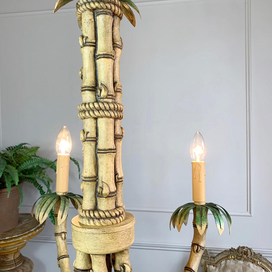 1980's Green Faux Bamboo Chandelier