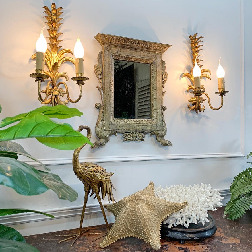 Silver Gilt Carved Wood Italian Wall Mirror 18th Century