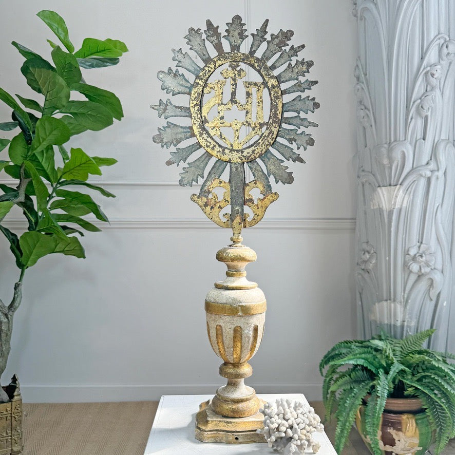 Processional Gilt Iron IHS Cross Mounted on a Baroque Altar Vase 18th Century