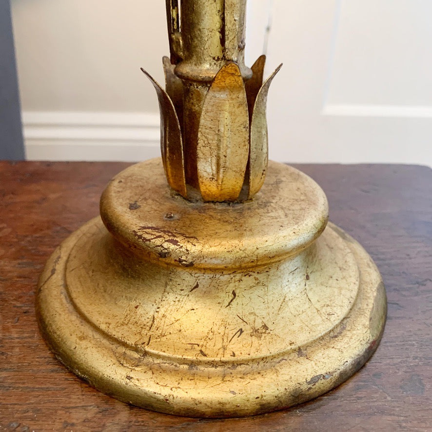 Italian Gold Faux Bamboo Leaf Table Lamp 1950's