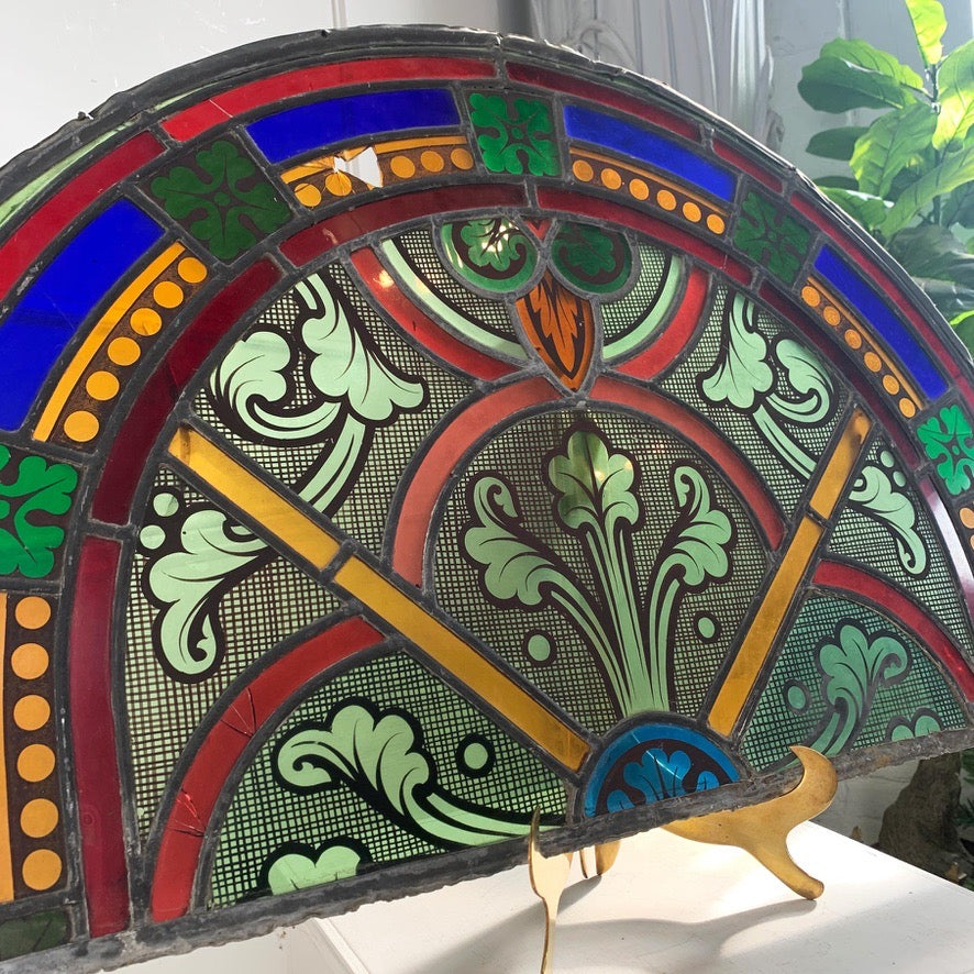 19th Century French Hand Painted Stained Glass Church Panel