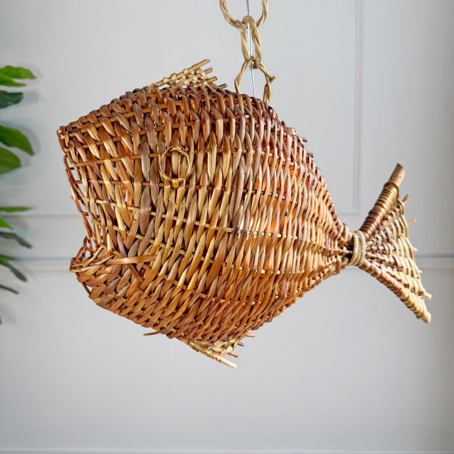 Wicker Fish Ceiling Light Mid Century France