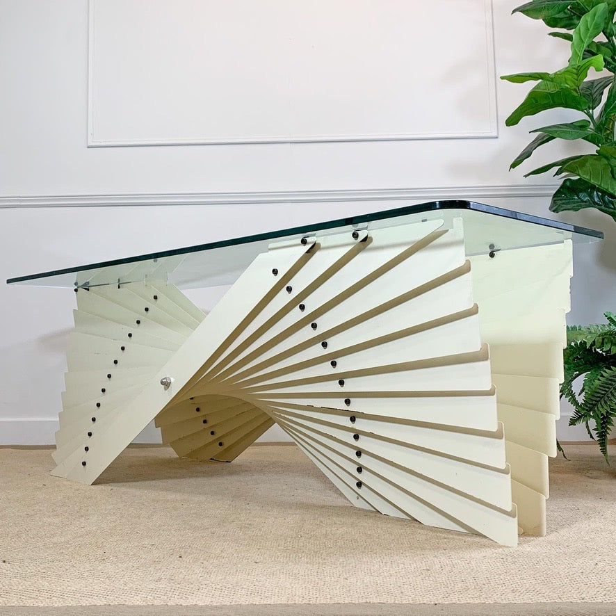 White Italian Sculptural Fan Designer Coffee Table 1970's