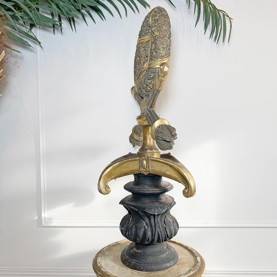 Large 18th Century Gold Religious Processional Cross on Later Base