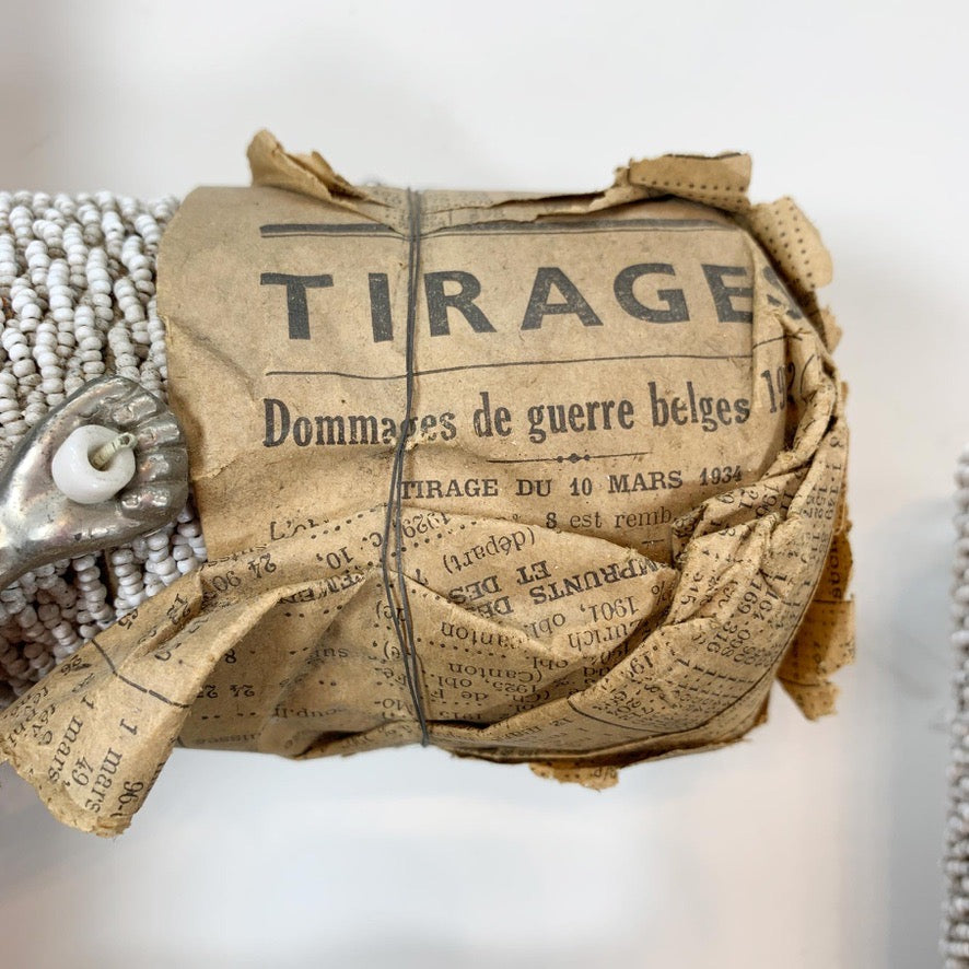 1930's French White Glass Bead and Zinc Memorial Crucifixes