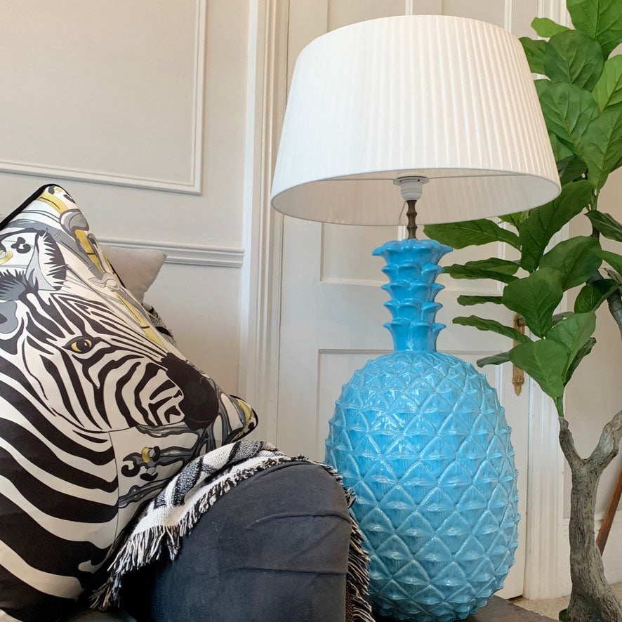 Exceptional Italian Blue Ceramic Pineapple Lamp of Huge Proportions 1960's