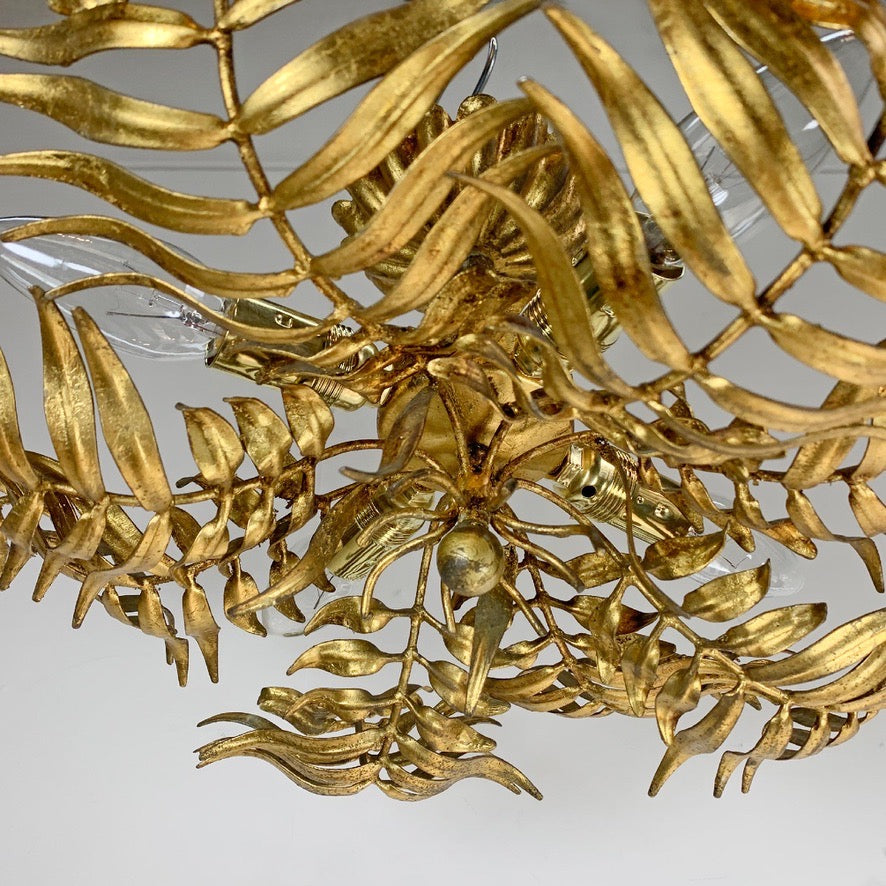 1950's Italian Gilt Leaf Fern Ceiling Light