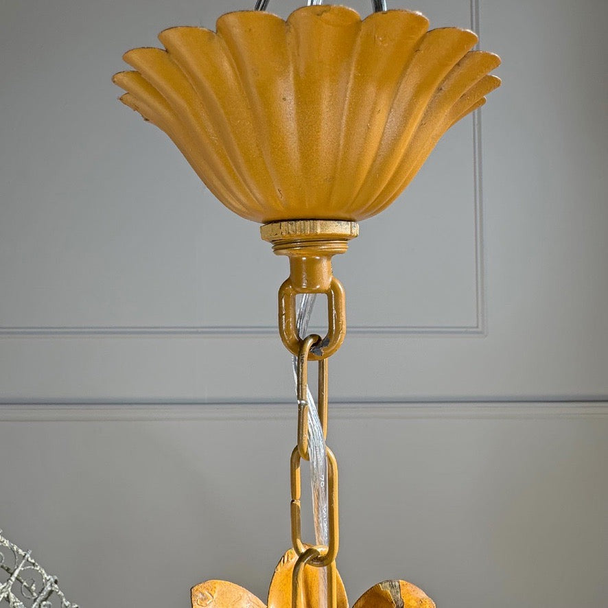 Faux Bamboo Palm Leaf Italian Tole Chandelier 1960's