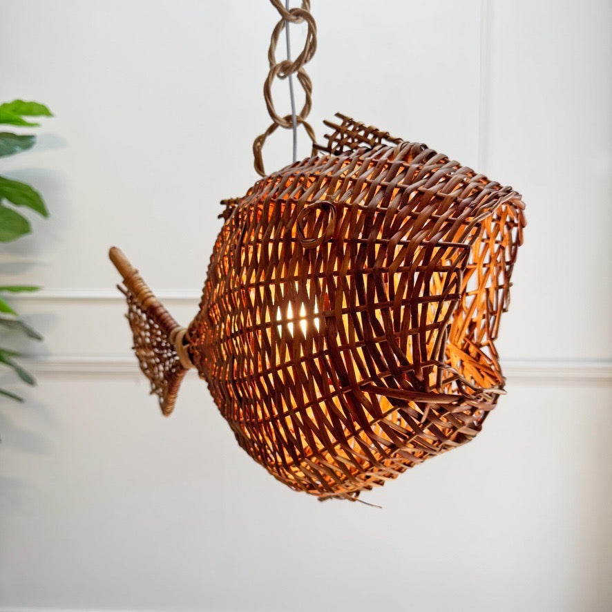 Wicker Fish Ceiling Light Mid Century France