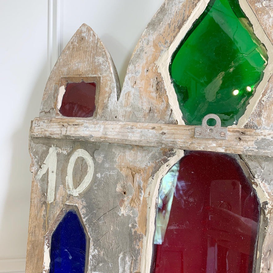 19th Century White and Gold Italian Stained Glass Wooden Church Panel