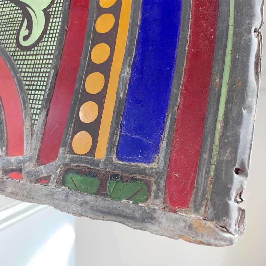19th Century French Hand Painted Stained Glass Church Panel