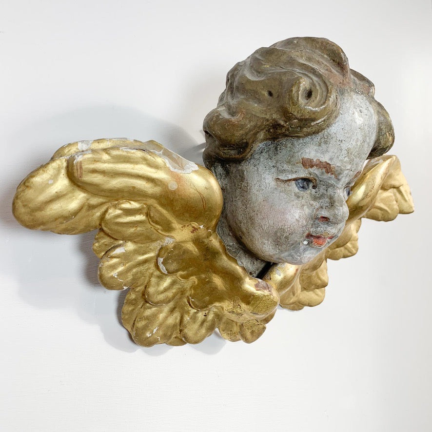 18th Century Giltwood and Polychrome Painted Putti/Cherub