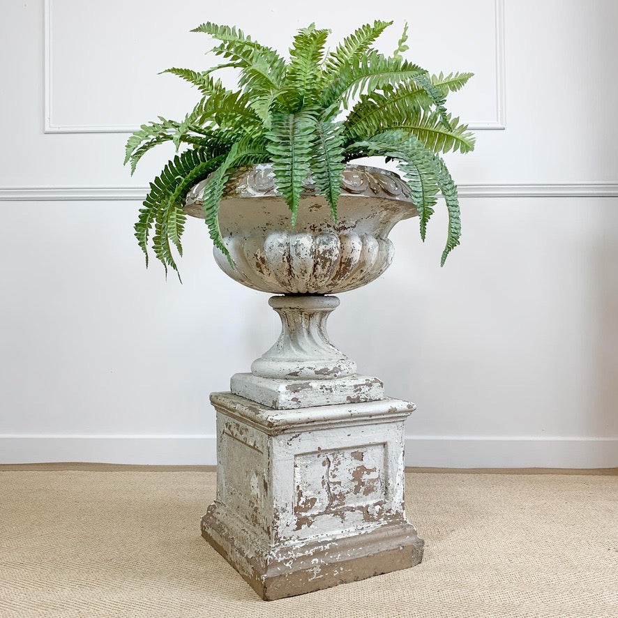 19th Century White Terracotta Tazza Urn on Plinth