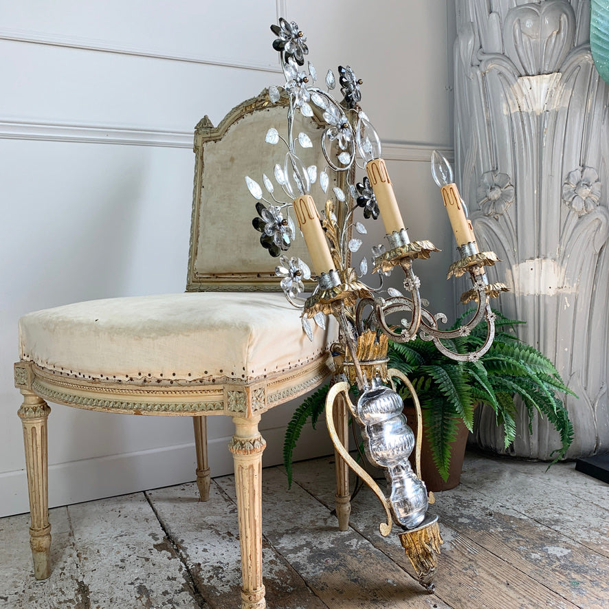 Monumental Gilt Iron and Murano Crystal Banci Firenze Wall Light