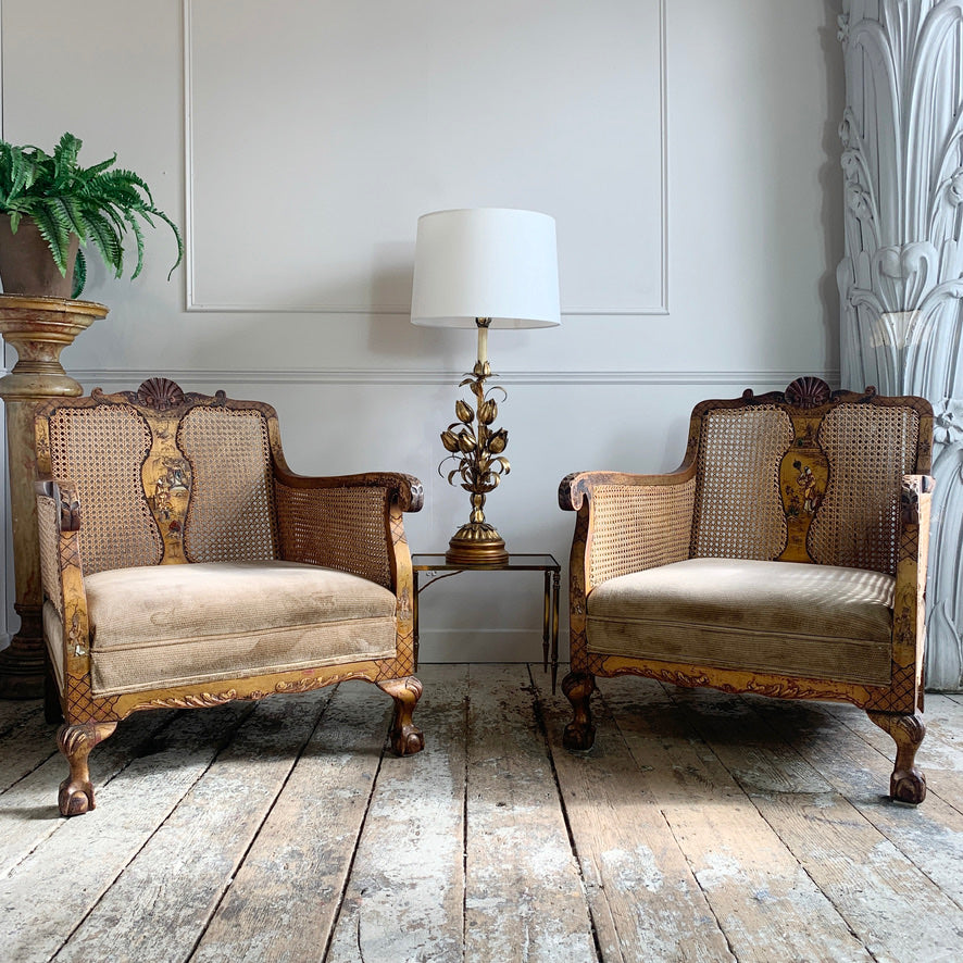 English Late Victorian Gilt Chinoiserie Bergere Suite