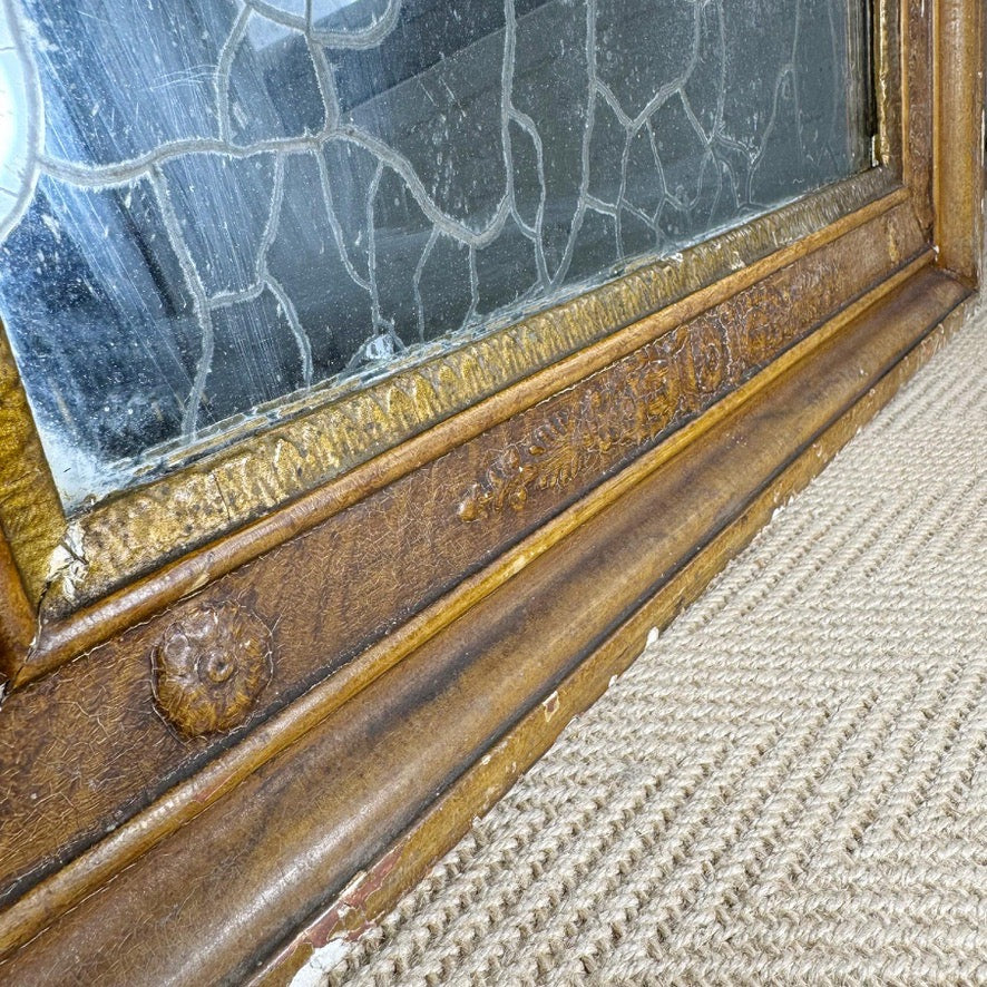 Silver Backed Crackle Foxed Giltwood Mirror 19th Century