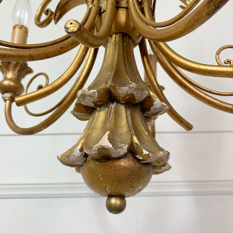 Italian Gold Wooden Scroll Chandelier 1960's