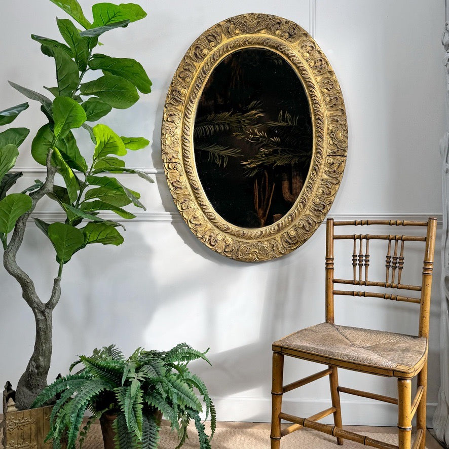 Antique Gilt Wood Decorative Oval Mirror