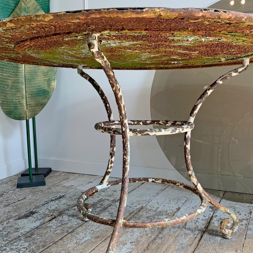 19th Century Large French Wrought Iron Table with Glass Top