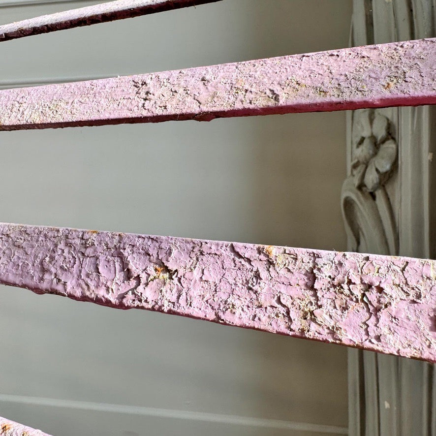 Early Victorian Scroll Arm Wrought Iron Pink Bench of Exceptional Proportions