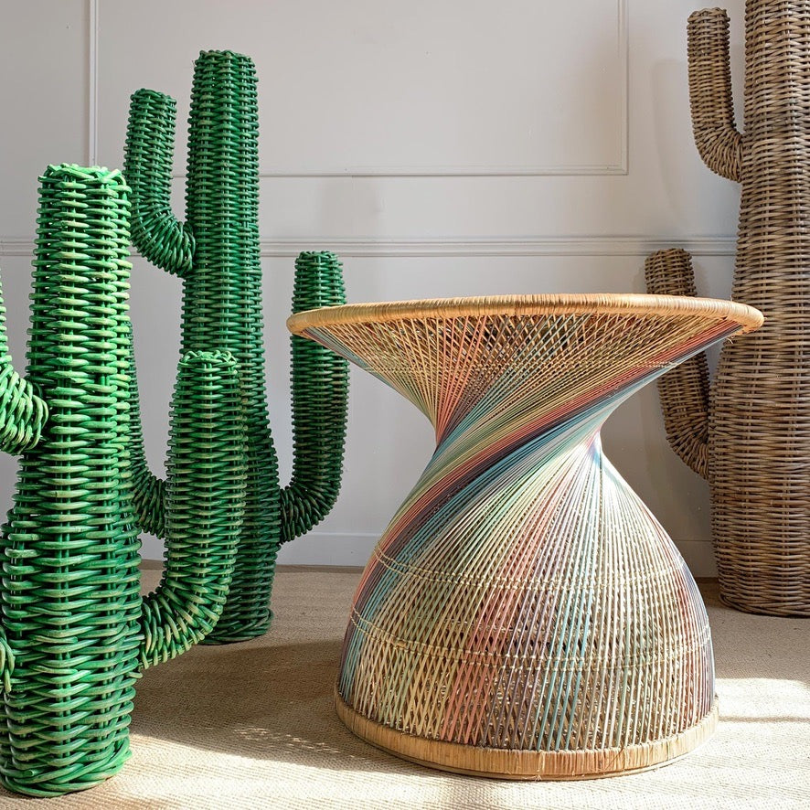 Italian Rainbow Rattan 'Emmanuelle' Peacock Coffee Table 1970's