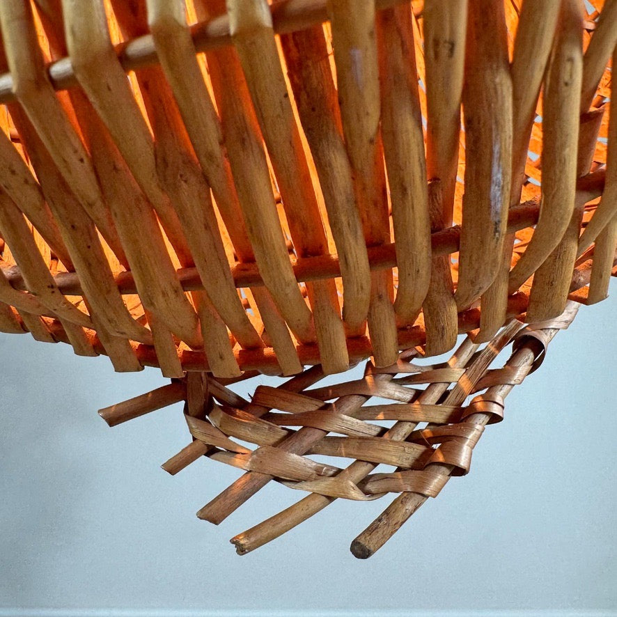 1950s Large Wicker Fish Pendant Light