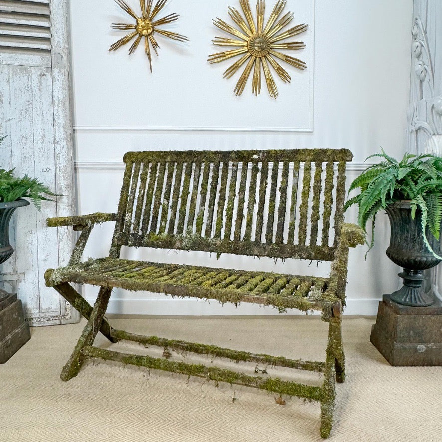 Mossy Folding Wooden Garden Bench