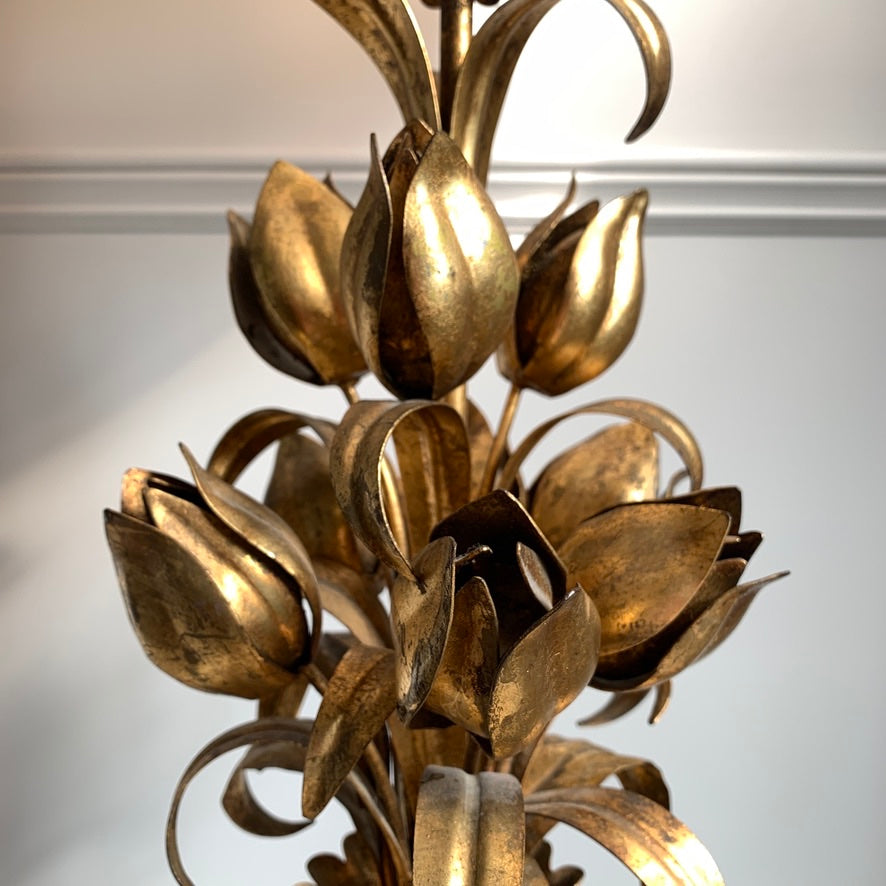 Mid Century Italian Gilt Flower Table Lamp