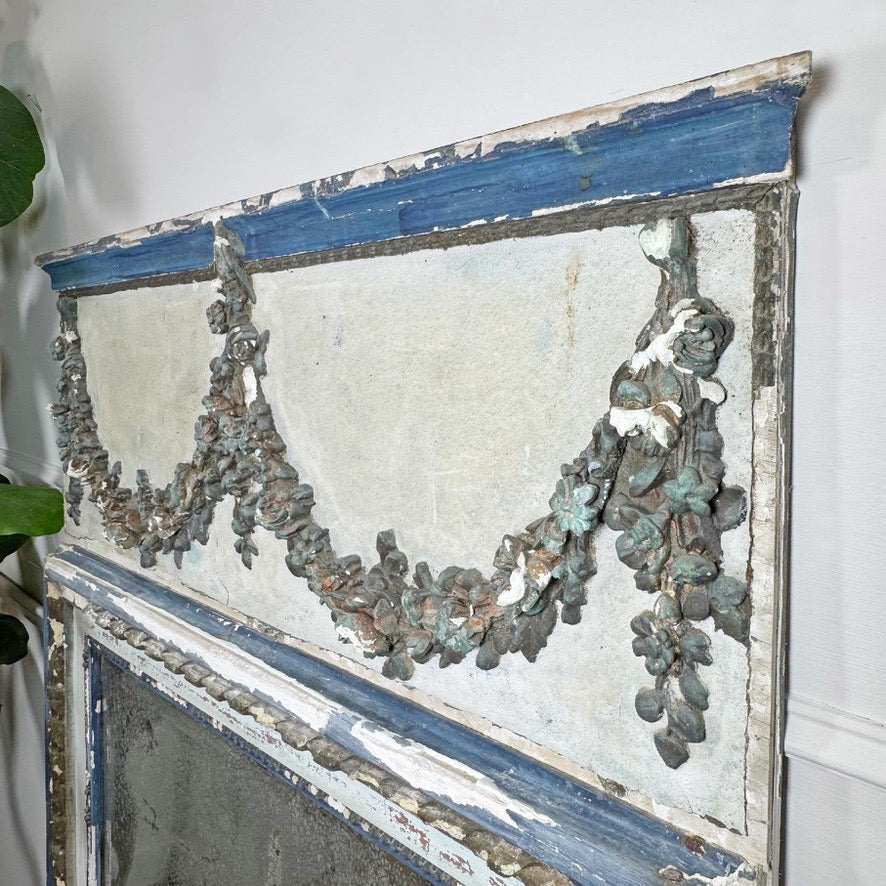 Antique Blue and White Gilt Gesso Wall Mirror Circa 1800