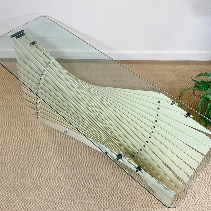White Italian Sculptural Fan Designer Coffee Table 1970's