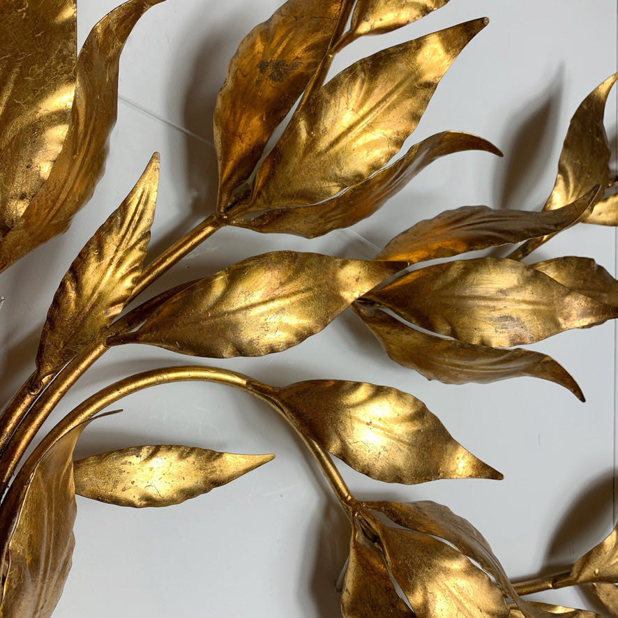 Monumental Gold Hans Kogl Leaf Wall Sconce, 1970's