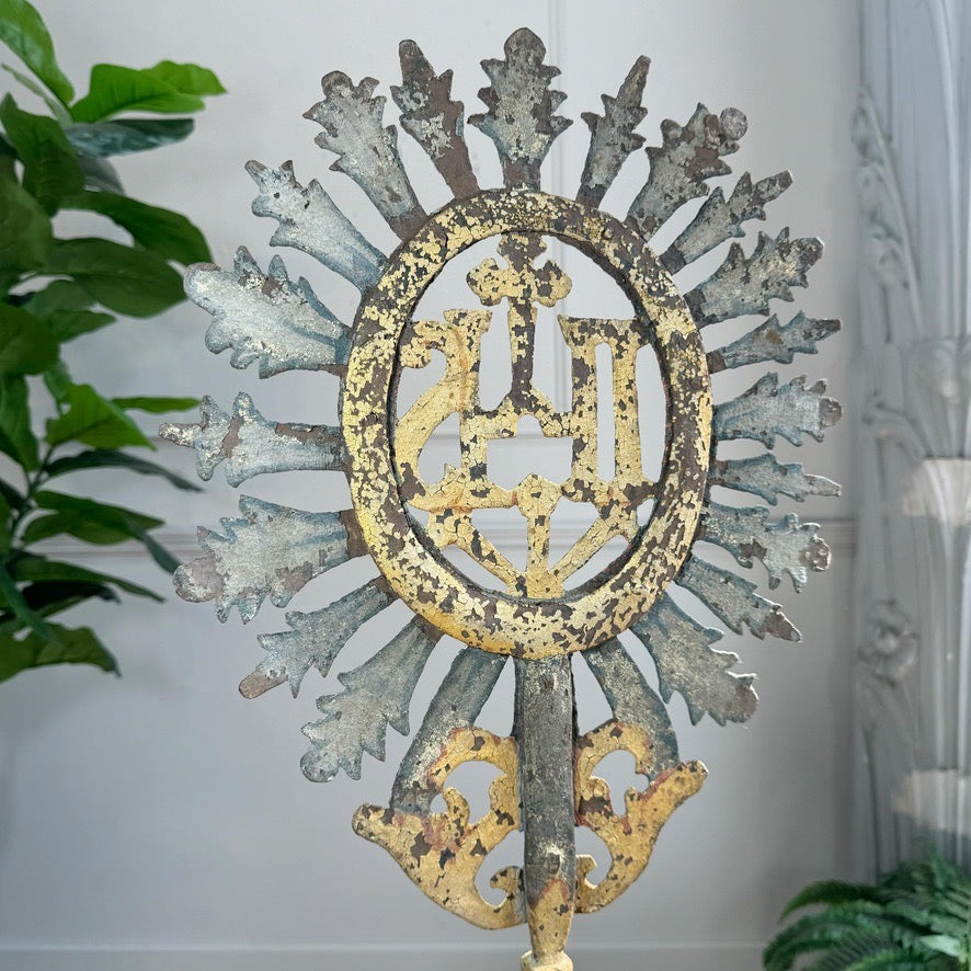 Processional Gilt Iron IHS Cross Mounted on a Baroque Altar Vase 18th Century