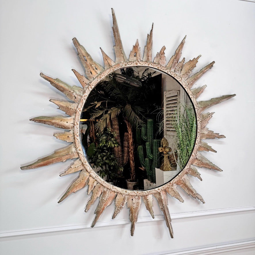 Large Brutalist Sunburst Mirror