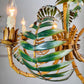Large Faux Bamboo Palm Leaf Italian Tole Chandelier 1960's