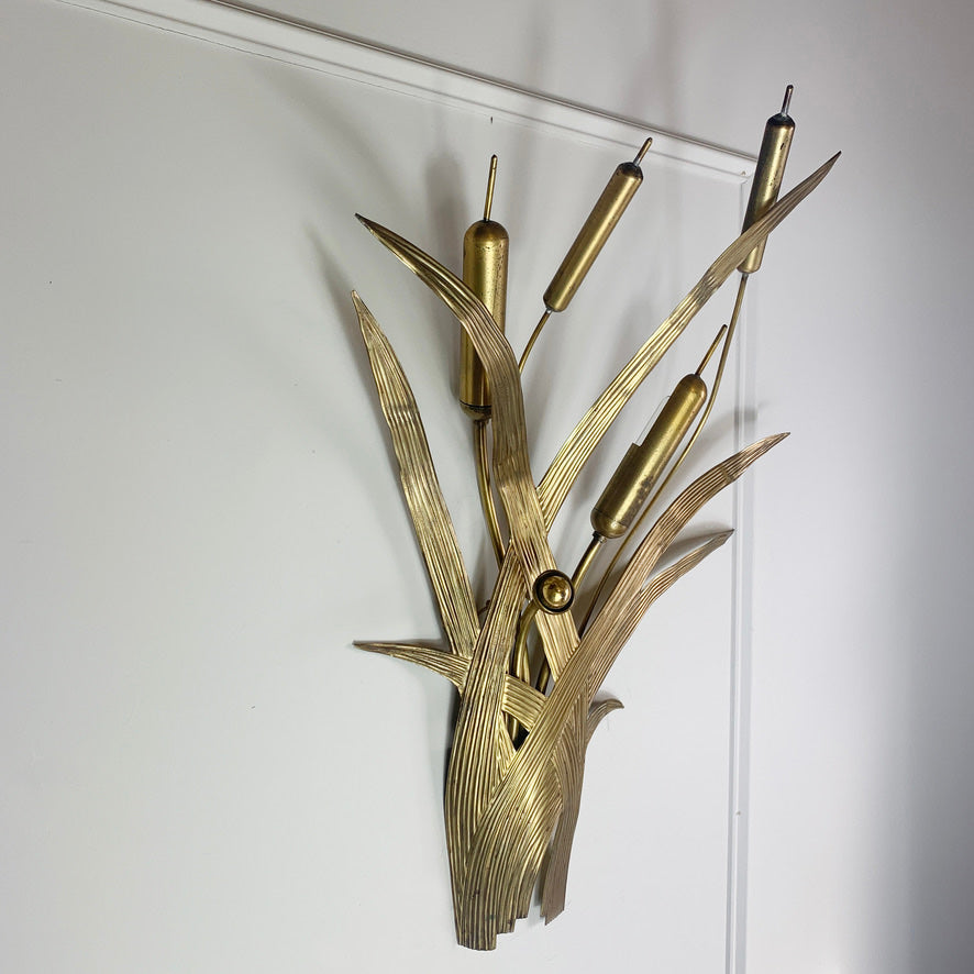 1970's Italian Gold Bulrush Wall Light