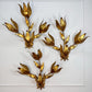 Set of 3 Large Original Hans Kogl 1970's Gilt Leaf Wall Lights