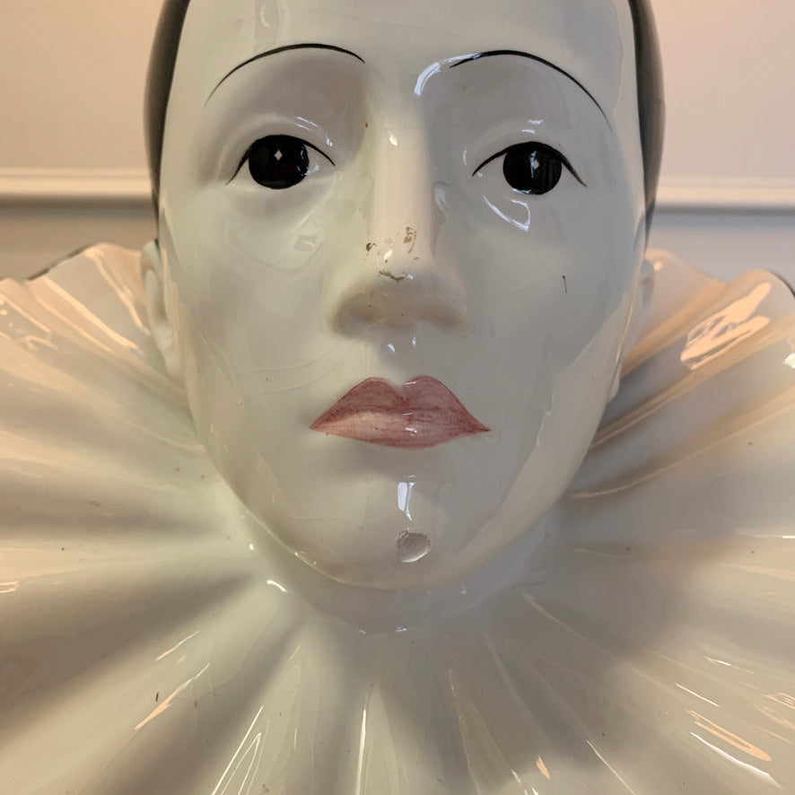 1980's White Ceramic pierrot & globe table lamp