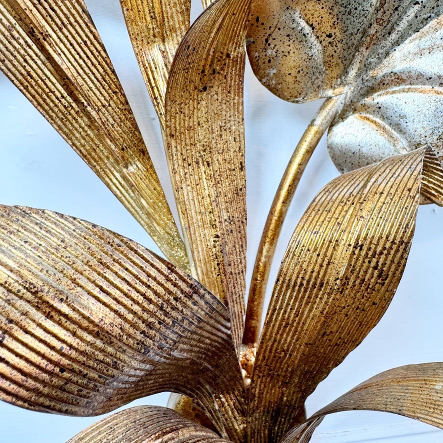 Vintage Silver and Gilt Leaf Wall Light 1970s Italian