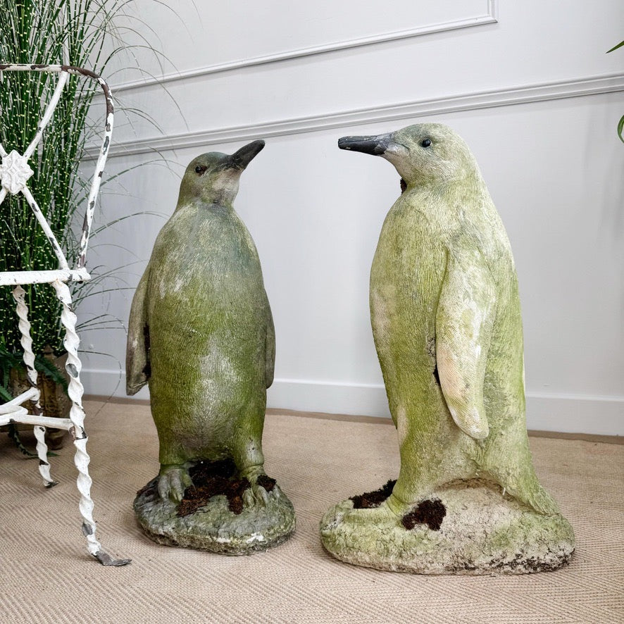 Vintage Life Size Stone Penguin Garden Statues 1970's