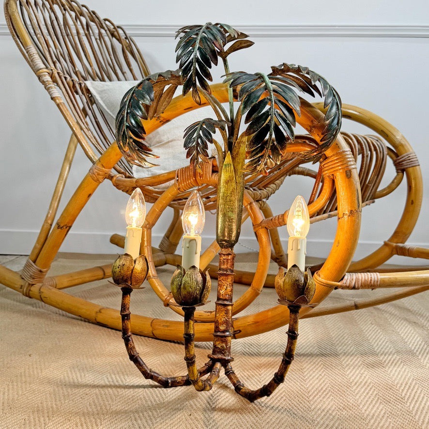 Antique Faux Bamboo Palm Leaf Wall Light France 1930's